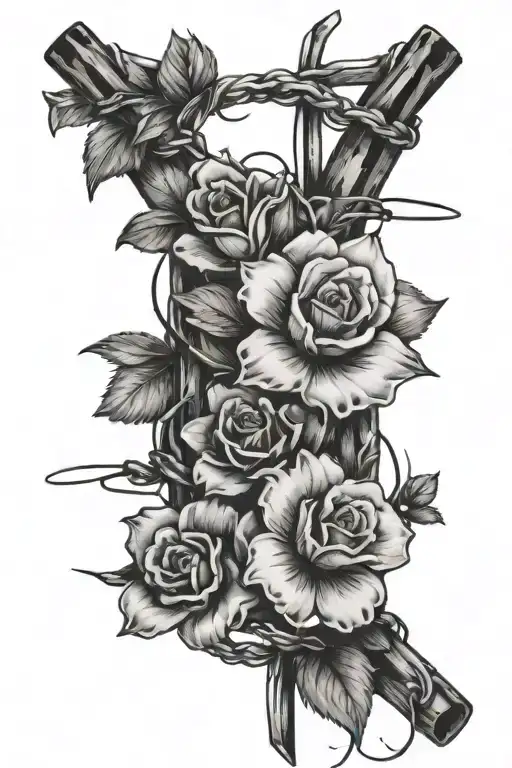 barb wire and flowers intertwining with the quote grace thrives where strength endures simple tattoo design idea