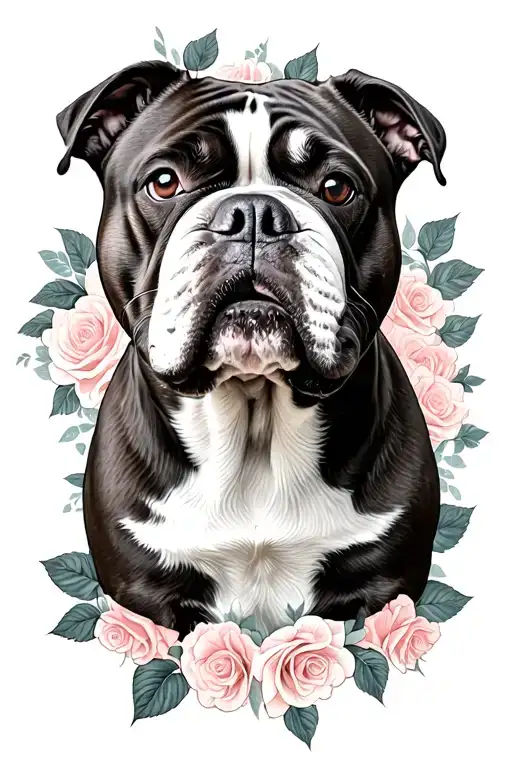 American bully dog roses mandala tattoo design idea