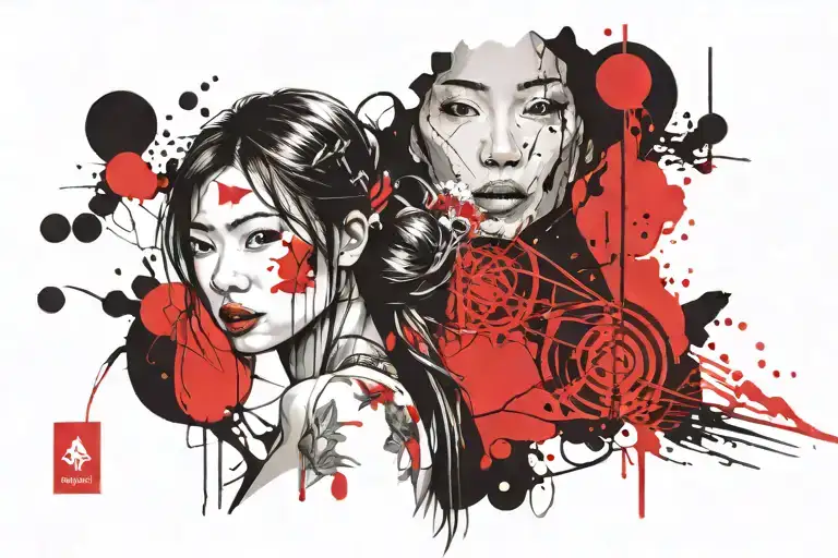 DNA, Asian Girl Face, Coffee, Backpacking, Gaming, Music tattoo design idea