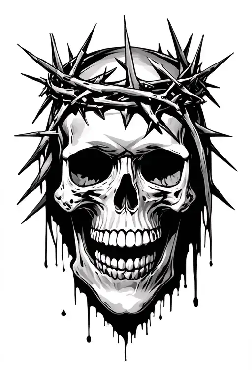 skull with crown of thorns tattoo design idea