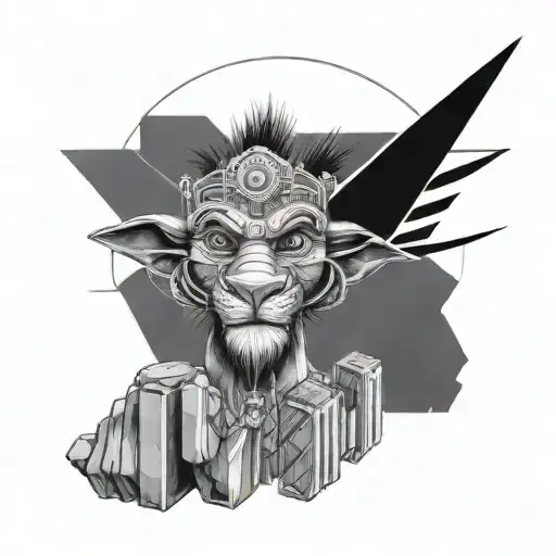 Rafiki from lion king holding a dumbell in one hand and a rubiks cube in the other hand tattoo design idea