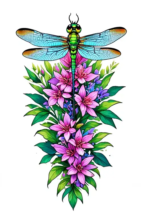 dragonfly and fireweed tattoo design idea