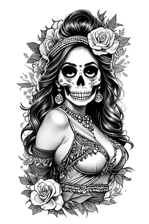 candy skull chicano gangster woman style sleeve tattoo tattoo design idea