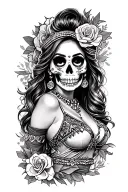 candy skull chicano gangster woman style sleeve tattoo tattoo design idea