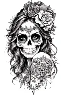 candy skull chicano gangster woman style sleeve tattoo tattoo design idea