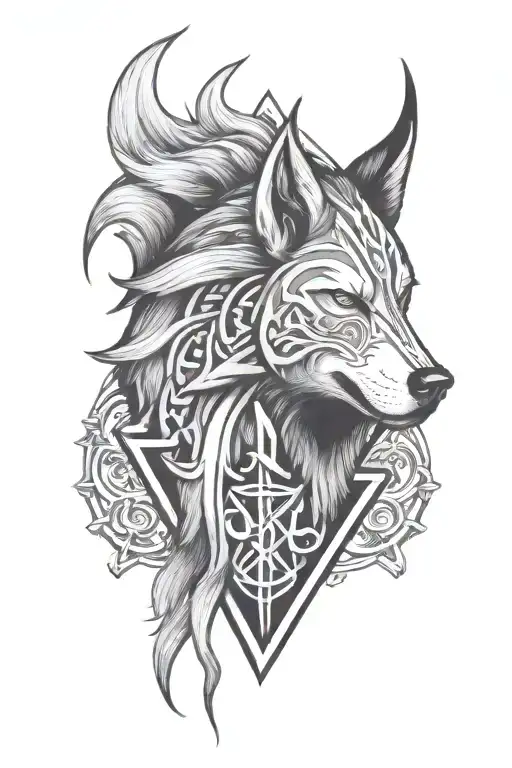 viking rune with wolf  tattoo design idea