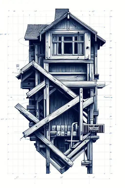 Create a detailed blueprint of a challenging carpentry project tattoo design idea