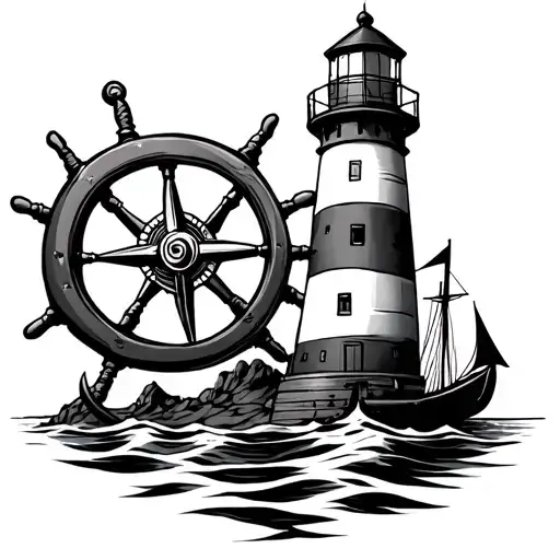 lighthouse, anchor, ships wheel, compass tattoo design idea