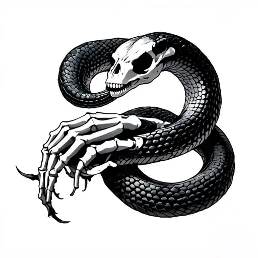 Snake, skeleton hand with tattoo design idea