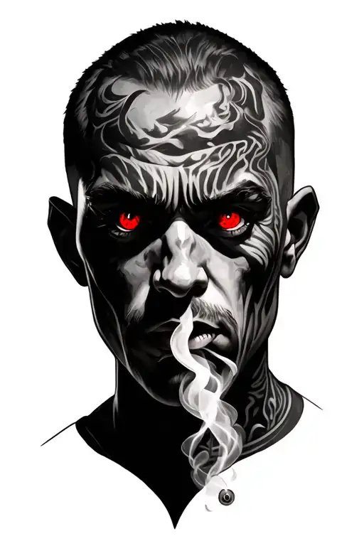 ricky full with red eyes and smoking  tattoo design idea