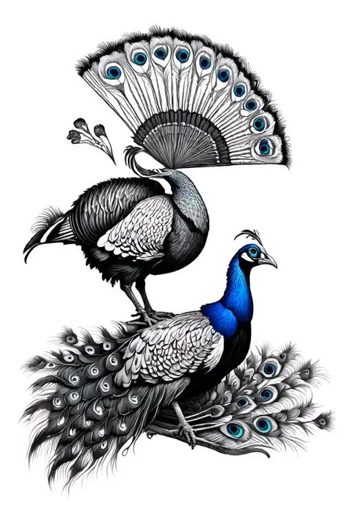turkey fan and peacock fan tattoo design idea