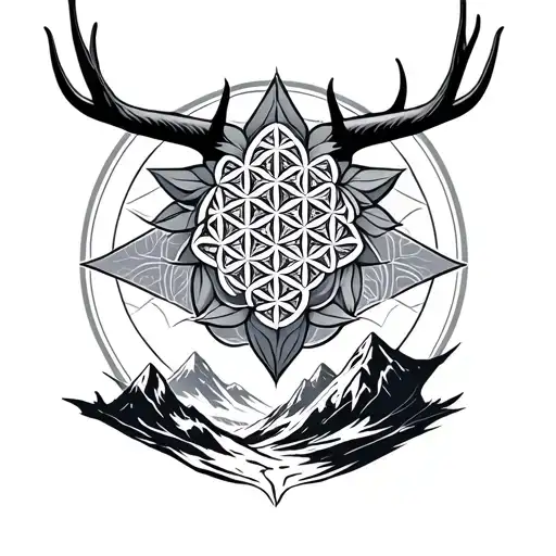 merkaba, flower of life, mountains, snowboard, Taurus tattoo design idea