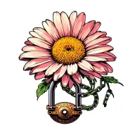 Chain and lock turning into gerbara daisy flower tattoo design idea