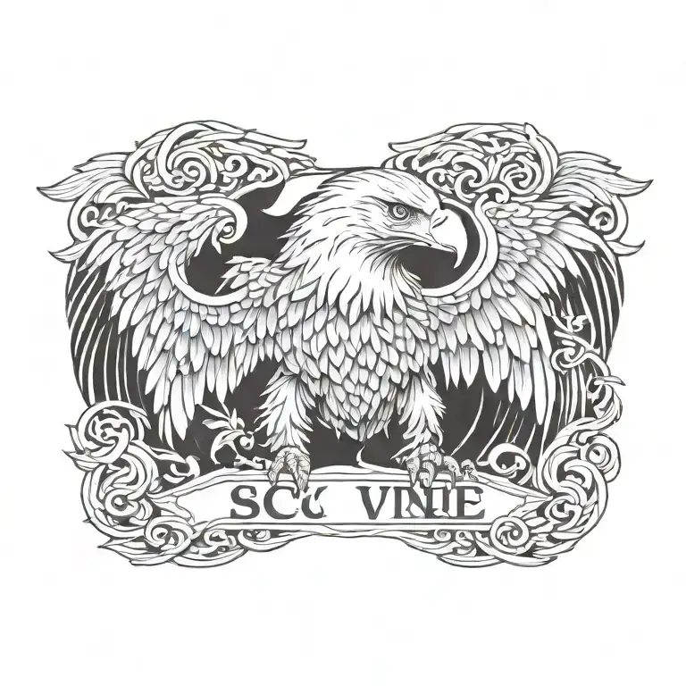 eagle protect letters "S C P E' no vine tattoo design idea