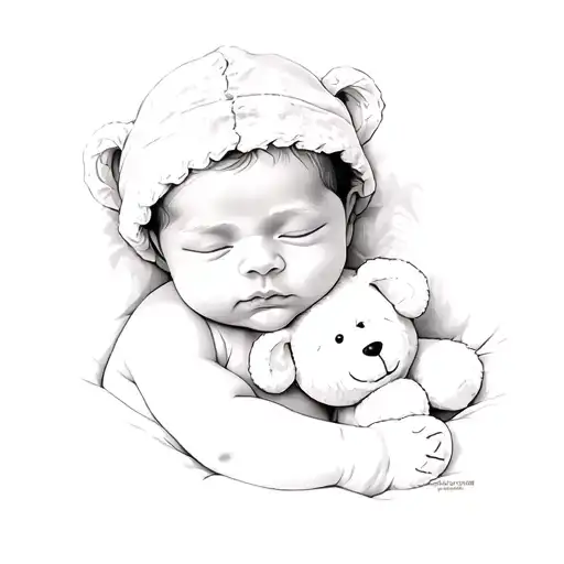 a baby sleeping with a teddy bear tattoo design idea