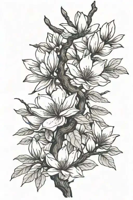 magnolia tree branch tattoo design idea