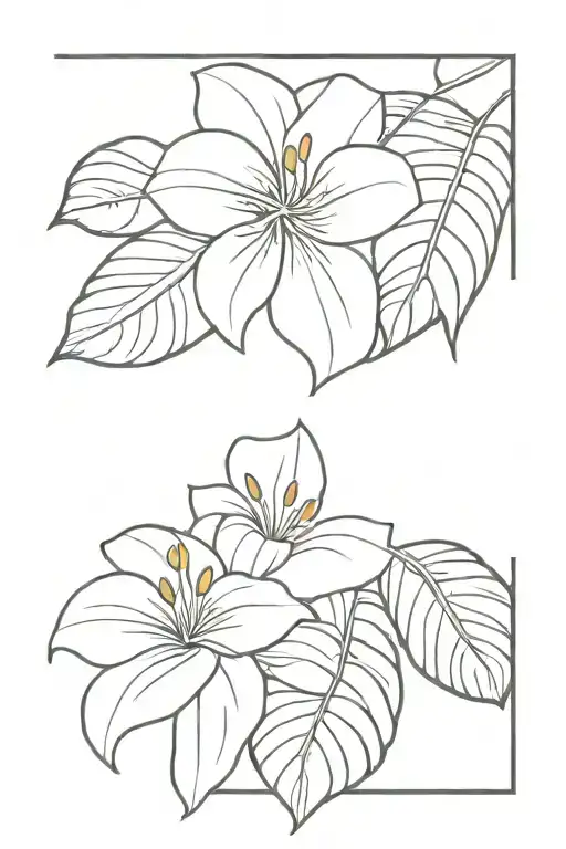 lilies and monstera leaf intertwined tattoo design idea