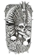  egyption goddess, skull background, pyramid, all seeing eye tattoo design idea