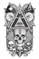  egyption goddess, skull background, pyramid, all seeing eye tattoo design idea