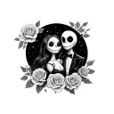 Jack and Sally with some roses and the moon and the oogie boogie in it  tattoo design idea