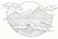 ocean waves, mountain scene tattoo design idea