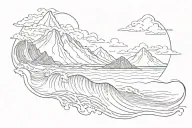 ocean waves, mountain scene tattoo design idea