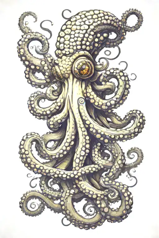 space octopus wrapping its tentacles tattoo design idea