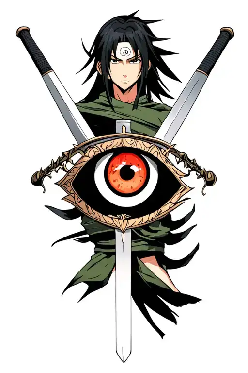 Zoro's swords with Itachi Uchiha's Sharingan eye tattoo design idea