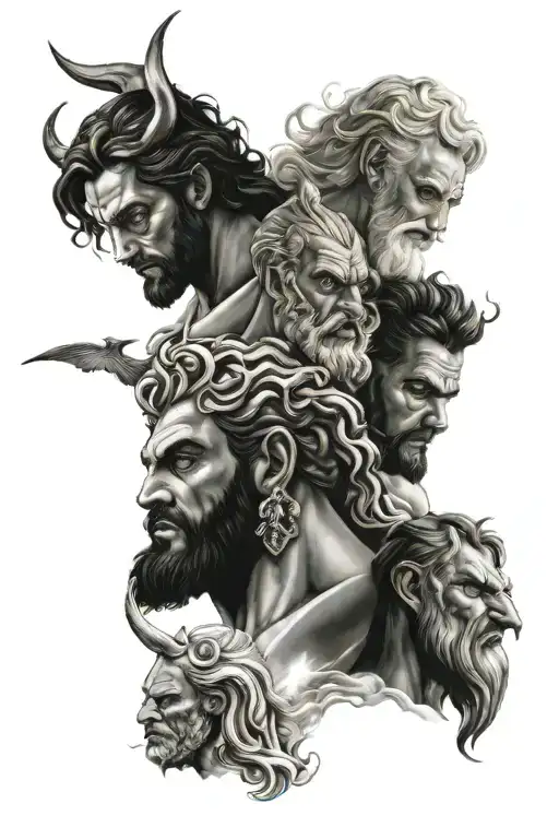 greek mythology, zeus, hades and poseidon tattoo design idea