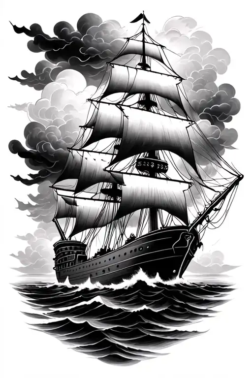 storm clouds ship cerebrus tattoo design idea