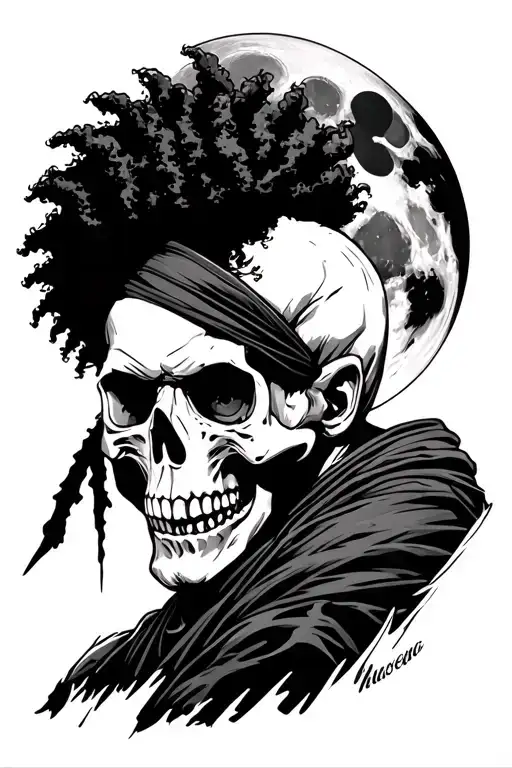 Afro samurai full moon skull Huey freeman boondocks samurai ninja ninja sleeve tattoo design idea