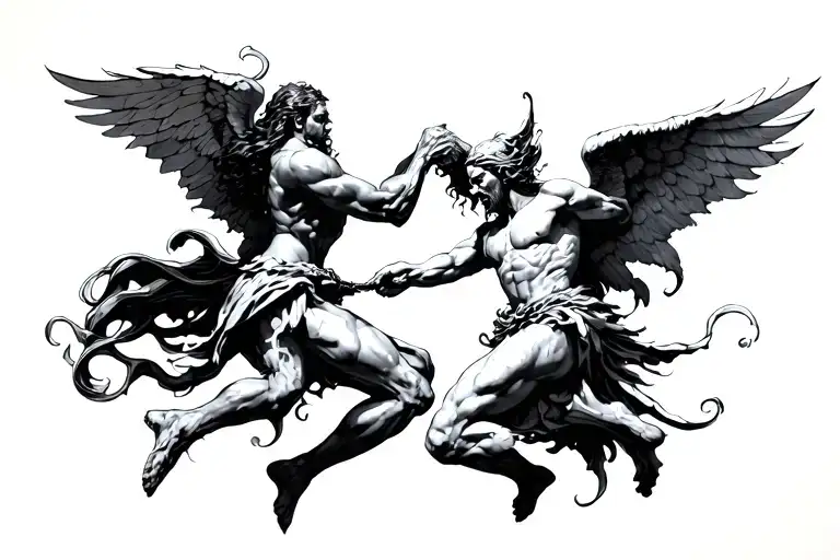 angels and demons fighting tattoo design idea