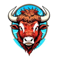 blue and red cartoon buffalo version tattoo design idea