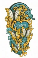 Carmen name with butterflies and swirls ocean tattoo design idea