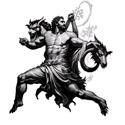 Saint Anthony fighting demons tattoo design idea