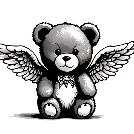 teddy bear with angelic wings  tattoo design idea