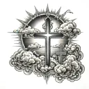 sun clouds and 3 crosses tattoo design idea