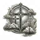 sun clouds and 3 crosses tattoo design idea