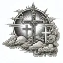 sun clouds and 3 crosses tattoo design idea