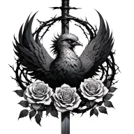 OuroborosRosesBarbed wireSmall phoenix with calm eyesSword wrapped in vinesKanji for ‘Flow’ (流 - Ryū)Minimal tattoo design idea