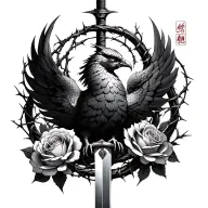 OuroborosRosesBarbed wireSmall phoenix with calm eyesSword wrapped in vinesKanji for ‘Flow’ (流 - Ryū)Minimal tattoo design idea