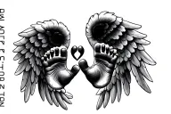 "zaidyn" memorial for my baby nephew with hand or feet prints with angel wings  tattoo design idea