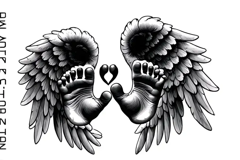 "zaidyn" memorial for my baby nephew with hand or feet prints with angel wings  tattoo design idea