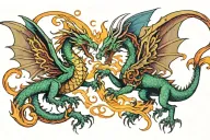 A colored dragon fighting a flying phoenix tattoo design idea