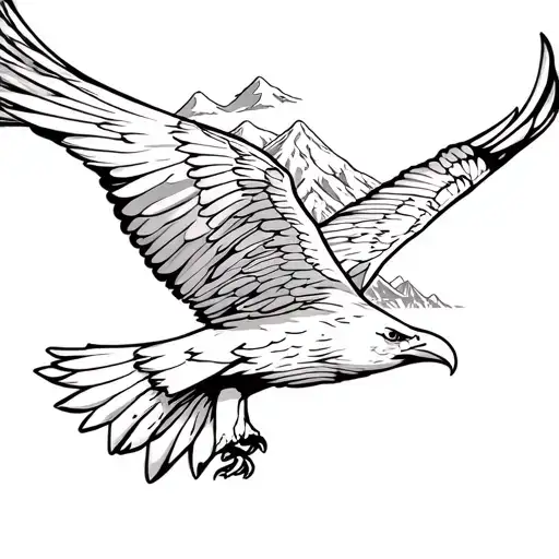 simple eagle soaring with mountain scene tattoo design idea