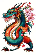 dainty Japanese dragon with cherry blossoms tattoo design idea