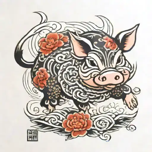 Japanese Pig tattoo design idea