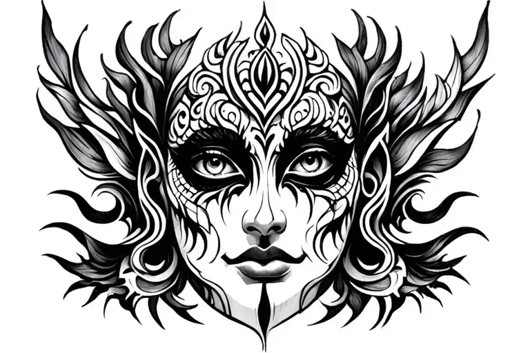 a kali face emerging tattoo design idea