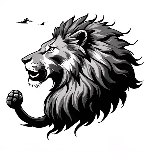 lion snd skydive canyon mountain tattoo design idea