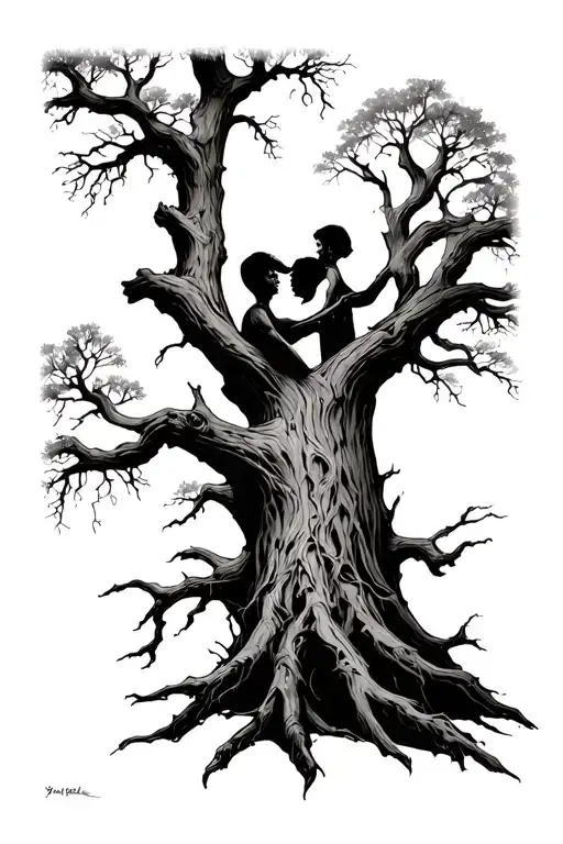 Brother and dad dead tree tattoo design idea